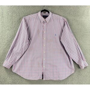 Ralph Lauren Button Down Shirt Mens 2XB Pink Plaid Cotton Stretch Long Sleeve